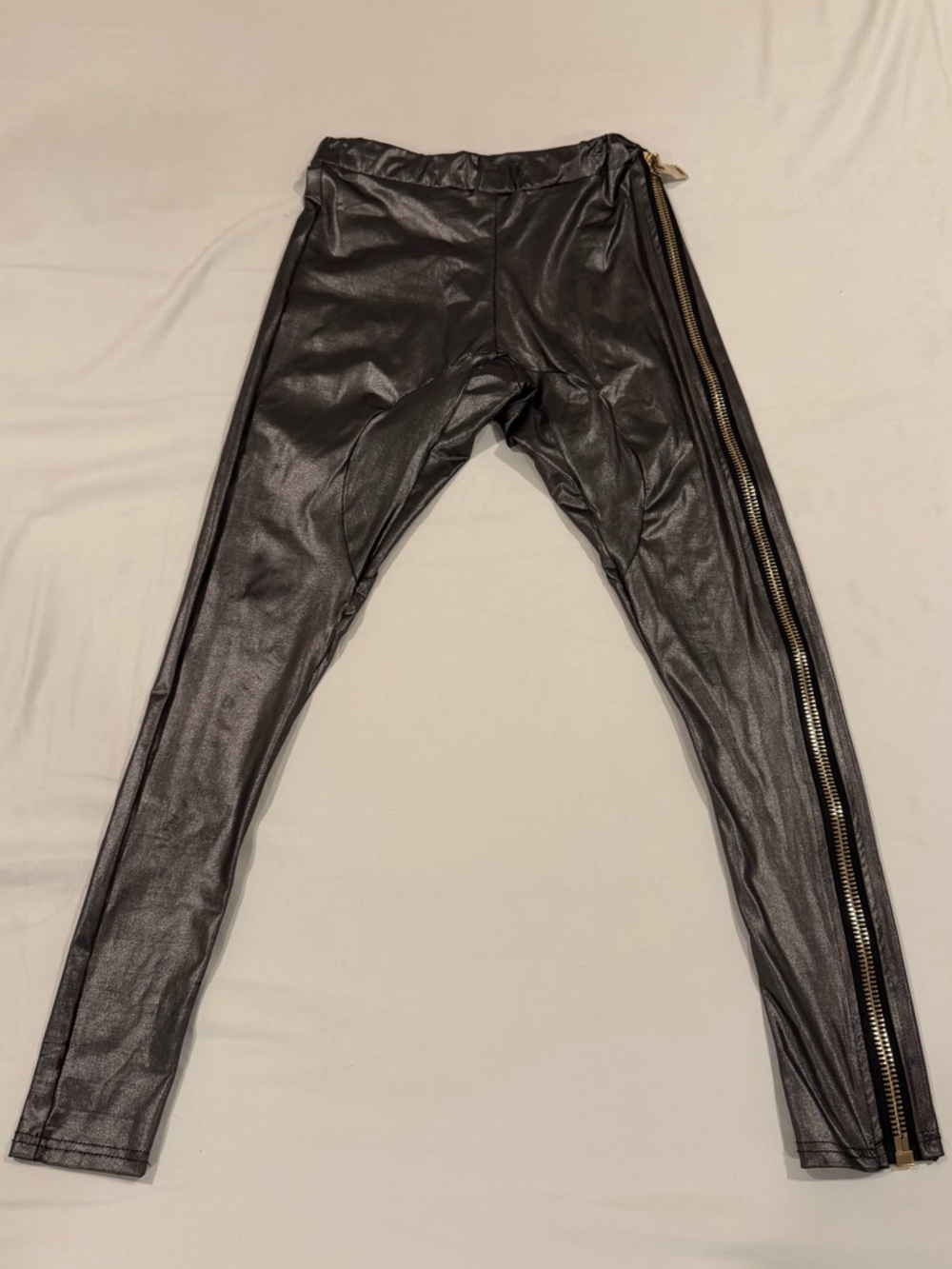 Slick It Up NYC Faux Leather Pants Men S/M Metallic Side Zip Stretch Clubwear